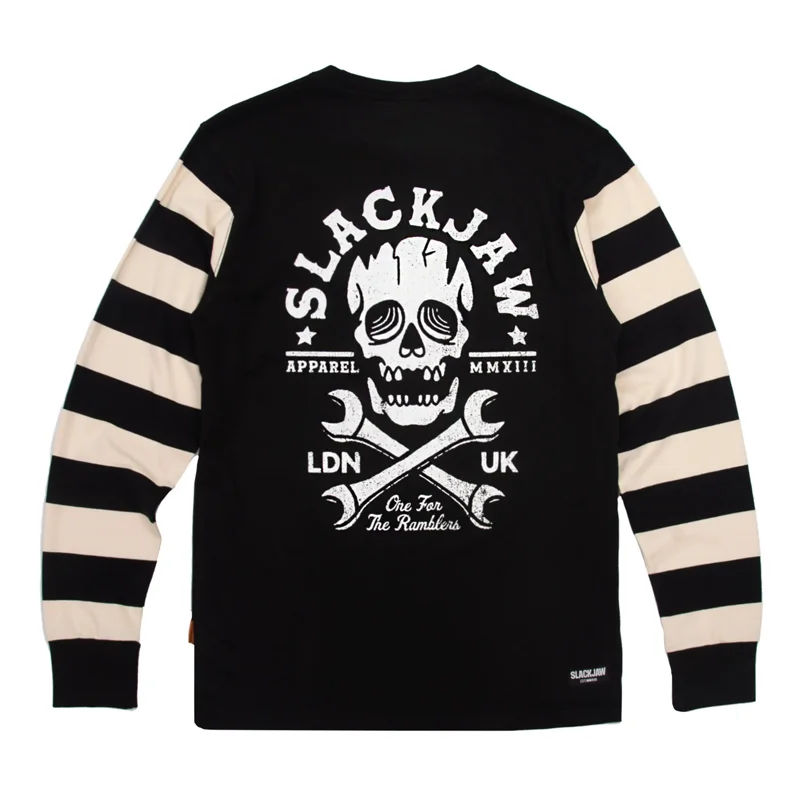 Retro Cotton Black And White Striped Skull Motorcycle Print Sweatshirt