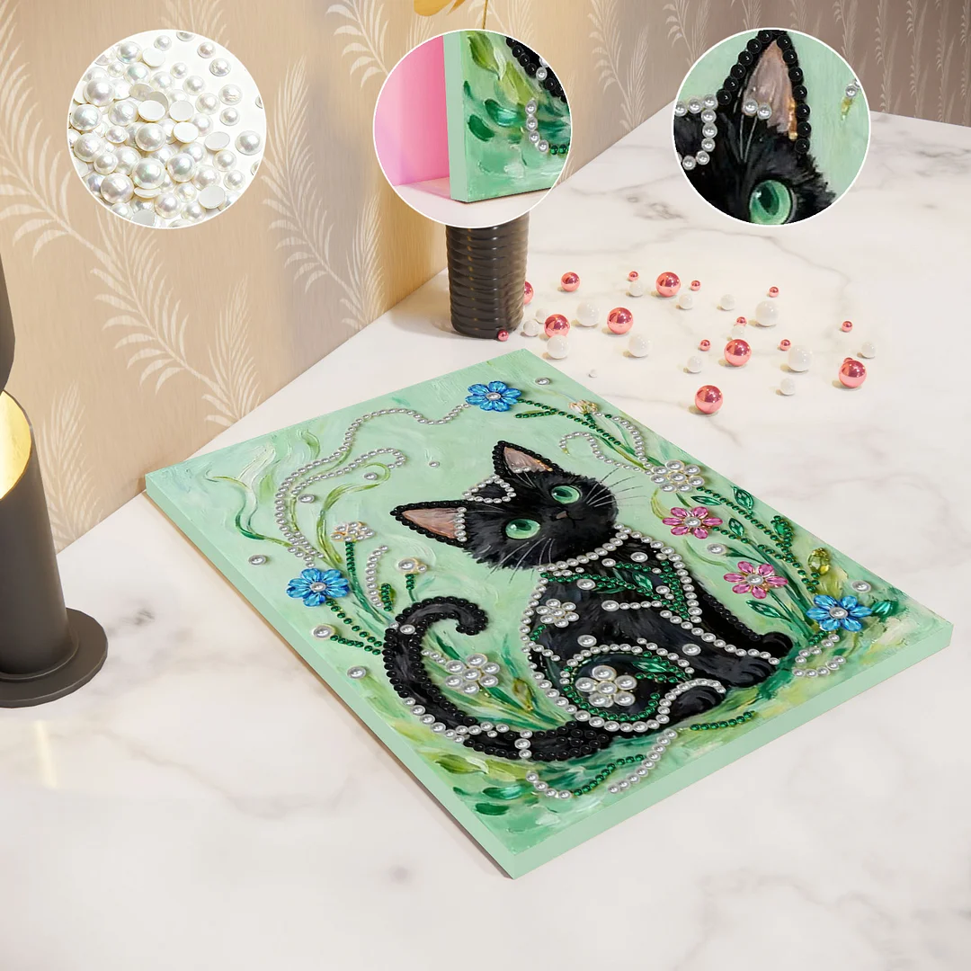 Black Cat DIY Pearl Diamond Art Kit for Adults Home Decor With Frame 30x40cm
