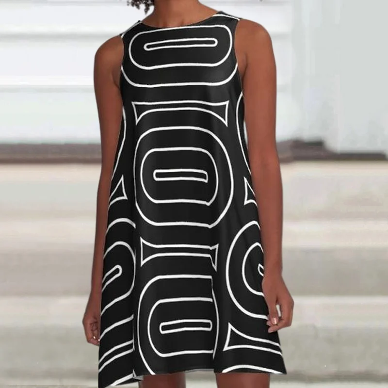 ⚡NEW SEASON⚡Casual Line Print Sleeveless Mini Dress