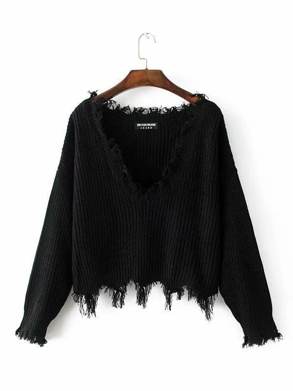 Fashion V-Neck Backless Knitting Sweater Tops