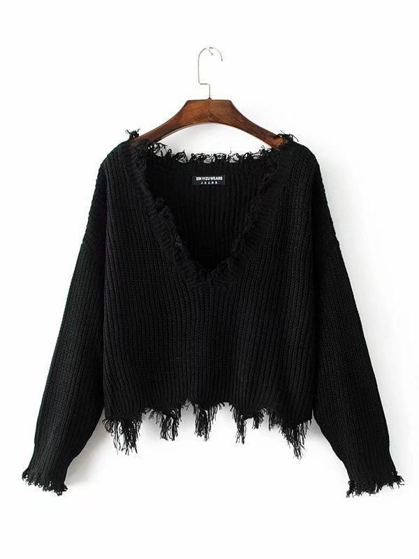 Fashion V-neck Backless Knitting Sweater Tops | EGEMISS