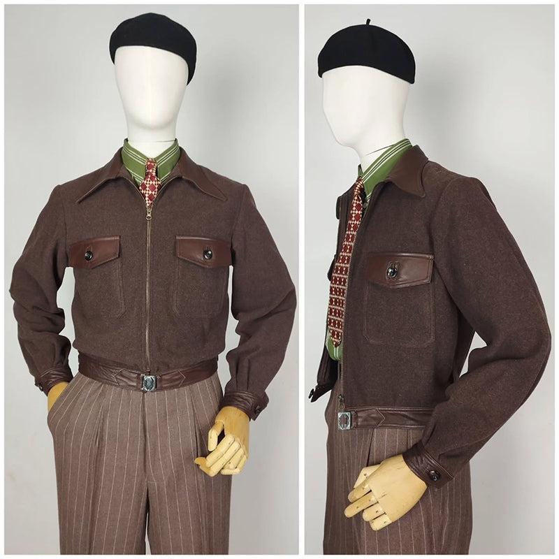 1930s Wool Jacket With Veritable Leather Lapels
