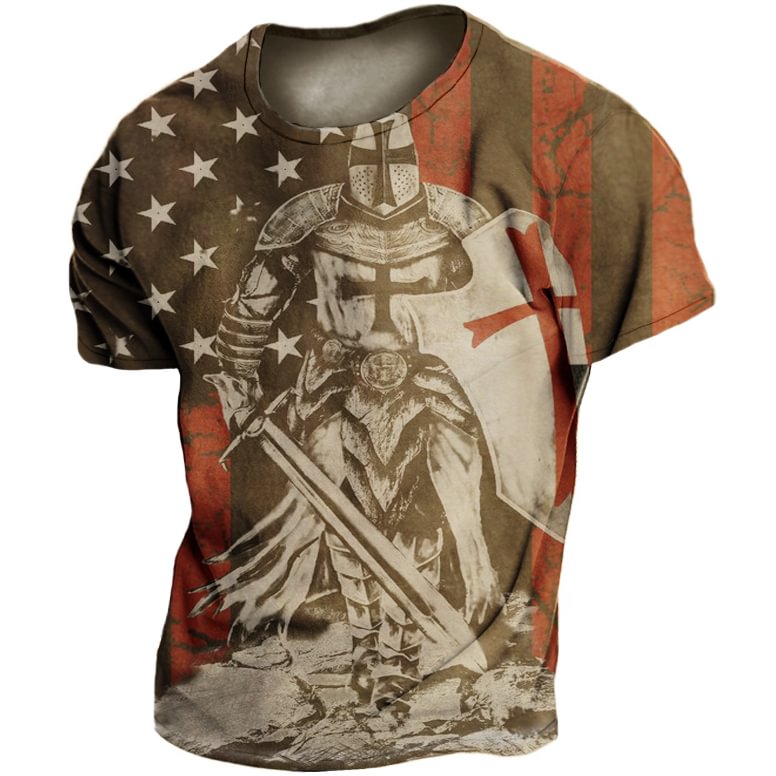 American Flag Templar Jesus Cross Vintage Print T-Shirt-Compassnice®