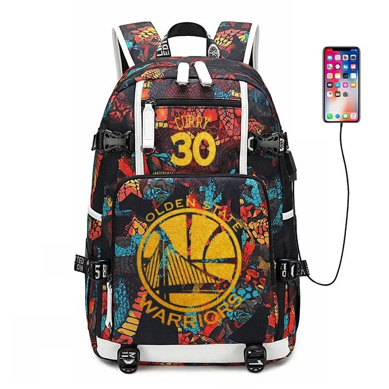 Buzzdaisy Golden State Basketball Warriors  #4 USB Charging Backpack School NoteBook Laptop Travel Bags