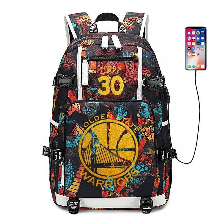 Mayoulove Golden State Basketball Warriors  #4 USB Charging Backpack School NoteBook Laptop Travel Bags-Mayoulove