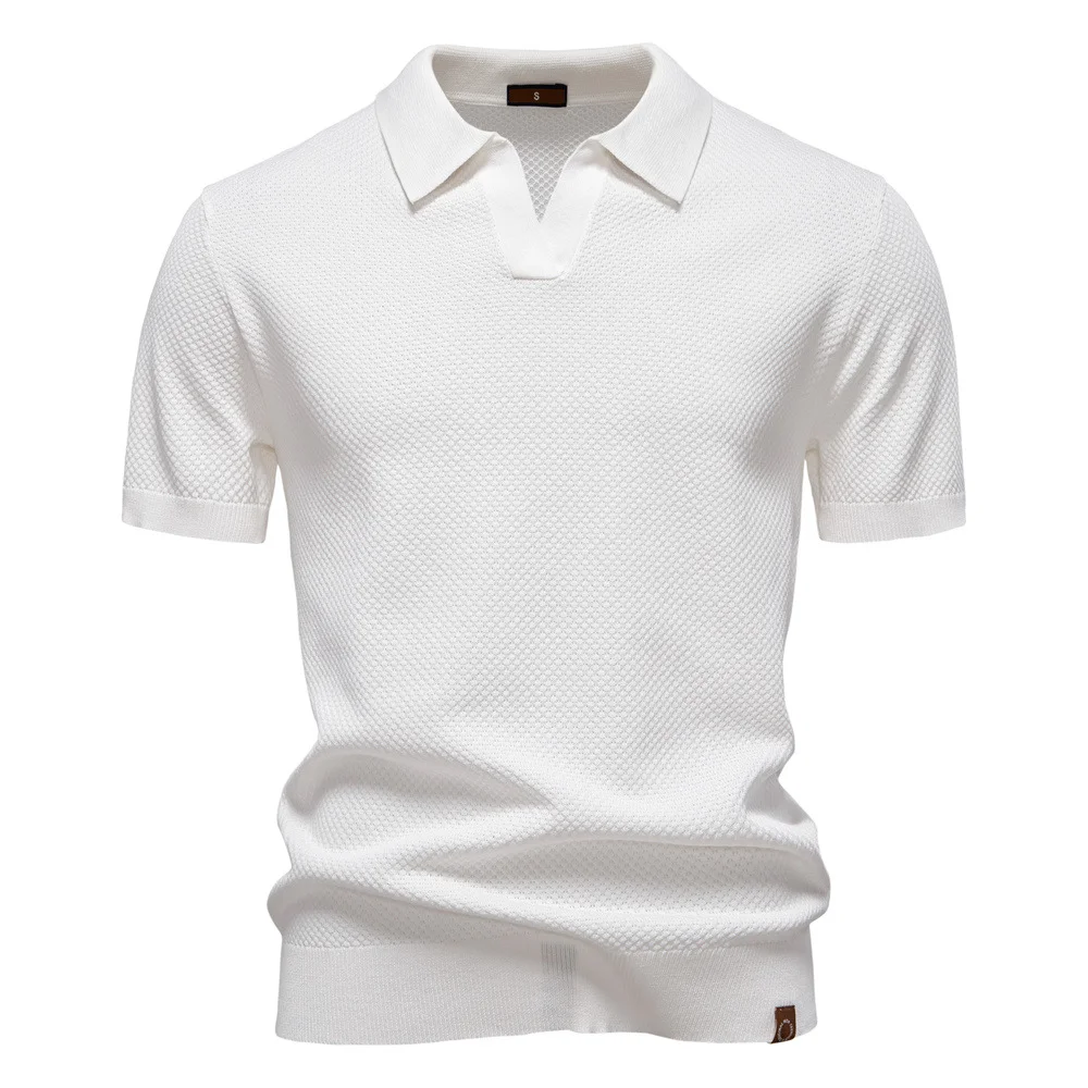 Men's 2025 Summer Pineapple Pattern Woven Polo Shirt Business Seagull Collar Short-sleeved Sweater Polo