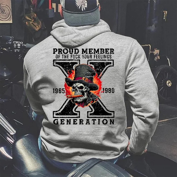 Proud Member of the Fuck you Feelings Generation X Skull Design Sweatshirt Hoodie T shirt Custom Est. Year On Chest 