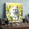 Framed Diamond Painting - Full Round Drill - White Cat (25x25cm)