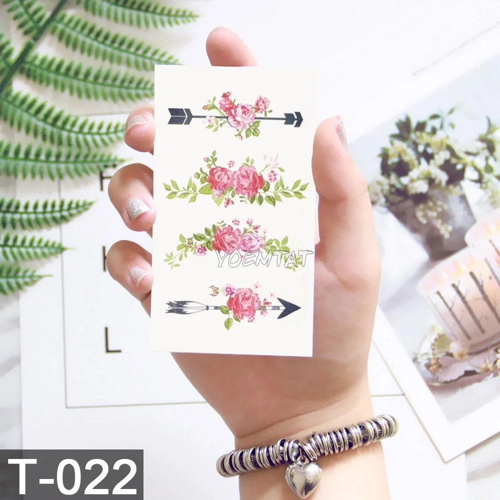 Waterproof Temporary Tattoo Sticker Rose Flower Bow Colorful Feather Planet Flash Little Tatoo Girl Cute Body Art Fake Tatto Man