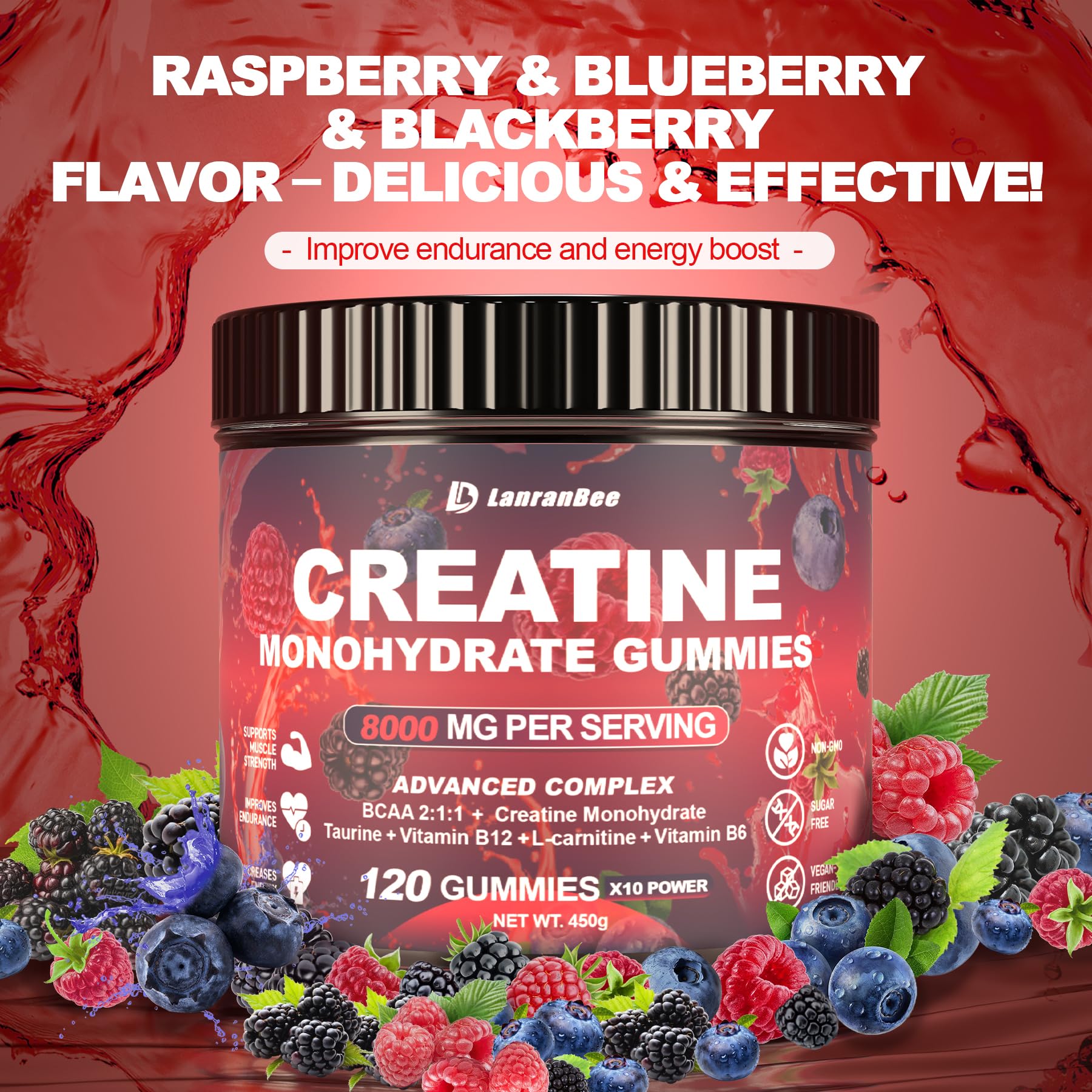 Lanranbee Powerful Muscle Growth & Energy Boost – 8000mg Creatine Monohydrate Gummies (120ct)  lanranbee