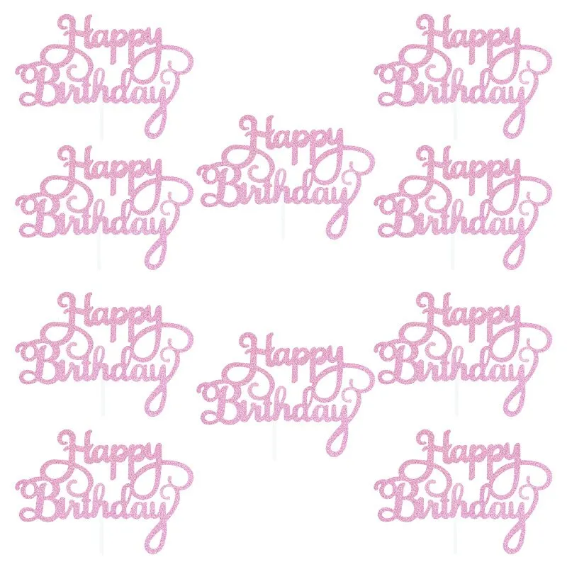 10pcs Gold Gittler Happy Birthday Cake Topper Adult Kids Birthday Party Wedding Decorations Baby Shower Cake Decorating Supplies