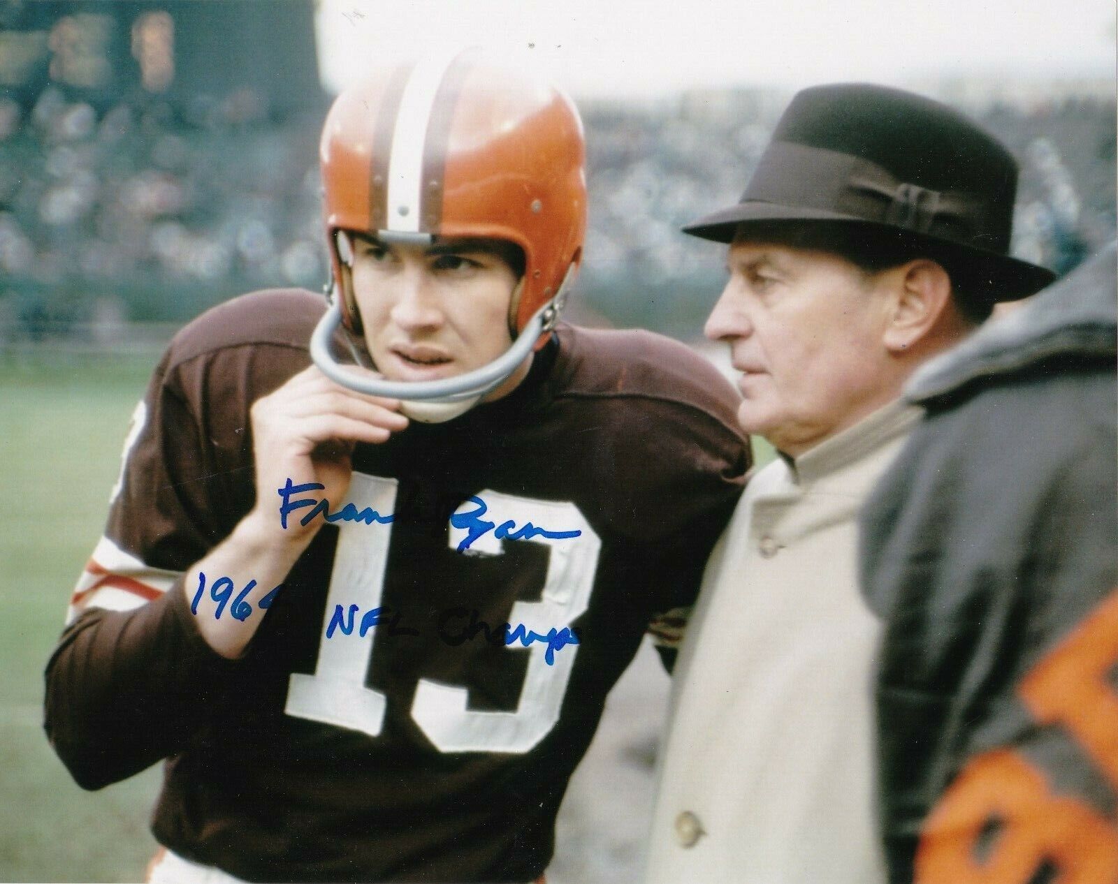 FRANK RYAN CLEVELAND BROWNS 1964 NFL CHAMPS ACTION SIGNED 8x10