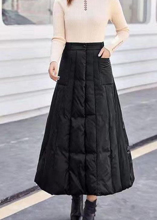 diy Black Pockets Patchwork Fine Cotton Filled Skirts Winter CK1202- Fabulory