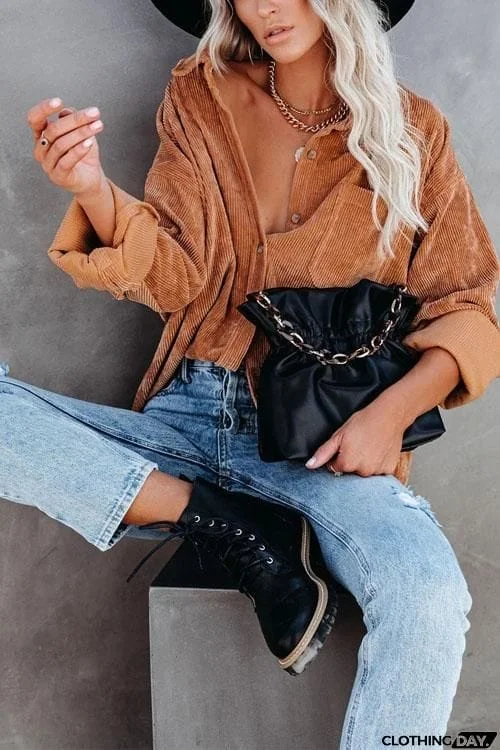 Cool Corduroy Casual Coat Top