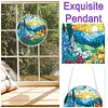 (18.5cm)DIY Acrylic Jigsaw Puzzle Window Hanging with Hanging Chain DIY Stained Glass Decoration Round Window Puzzle Decor for DIY Craft Project (Sunrise Landscape)