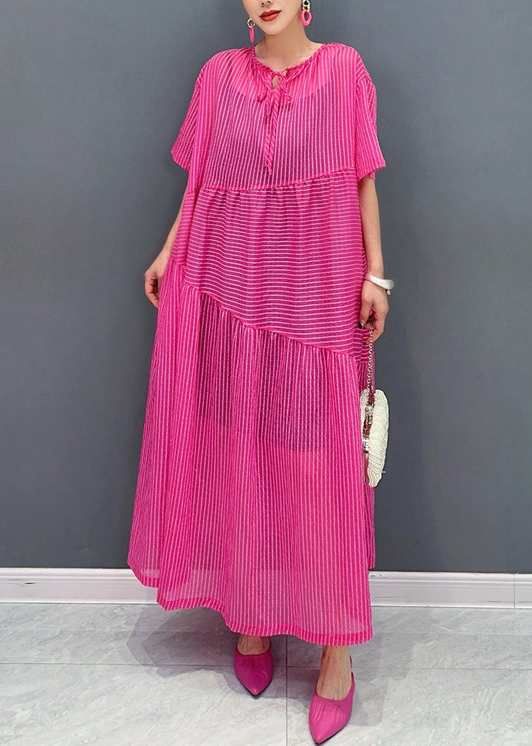 VCSHOES Rose Lace Up Pockets Cotton Long Dress Summer