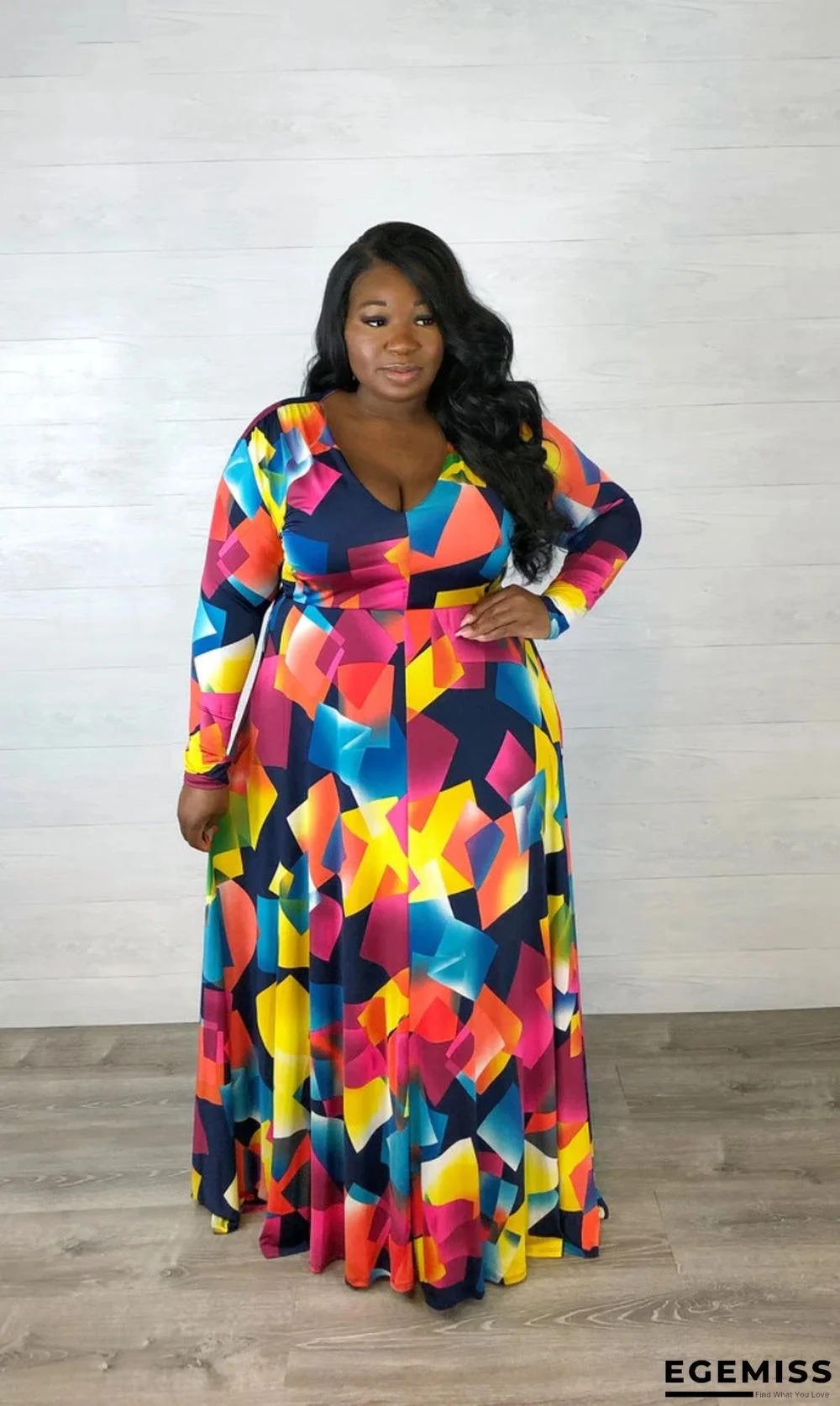 Classic Color Printing Temperament Sexy V Collar Dress | EGEMISS