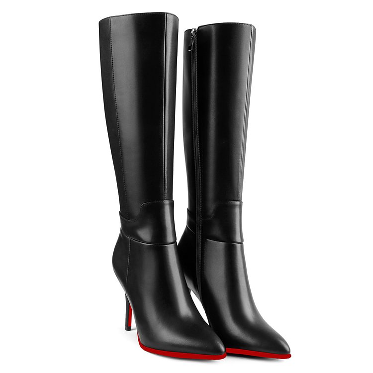 95mm/3.75 inch women's knee-high red bottom high heel boots two-color stitching matte stiletto zipper high heels VOCOSI VOCOSI
