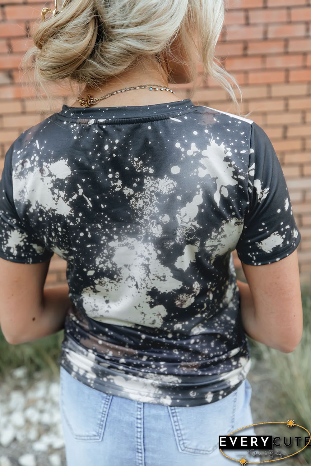 Multicolor Bleached Round Neck Short Sleeve T-shirt