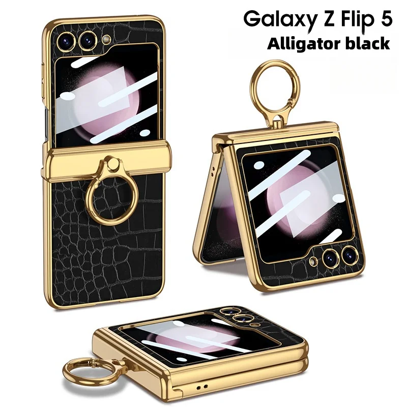 Suitable for Samsung Zfilp5/4/3 Leather Stand Ring Phone Case