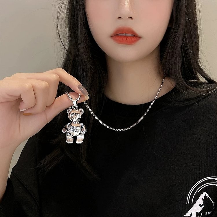 70cm Glossy Movable Bear Titanium Steel Necklace KERENTILA