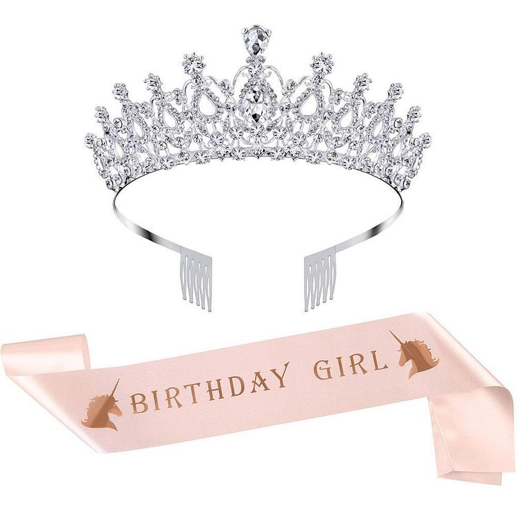 Silver Shiny Crystal Crown Birthday Celebration Tiara