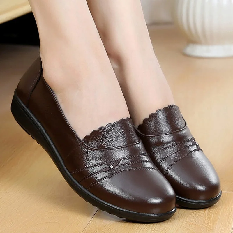 comemore Genuine Leather Flats Ladies Loafers Big Size 41 42 Women ...