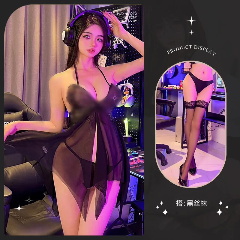 Churchf Night Swear Ti Ti Ti Ti Yu Lingerie Summer Tempting Net Yarn Perspective Butterfly Hanging Neck Sling Pyjamas Pure Lust