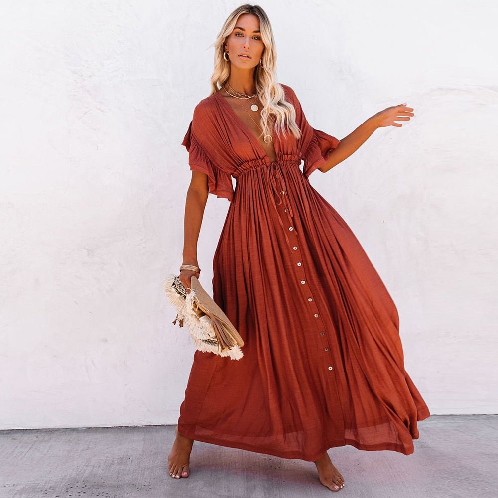 Leaves Print Bikini Beach Cover up Tunics for Beach Long Kaftan Bikini Cover up Robe de Plage Sarong Beach Swimsuit cover-ups