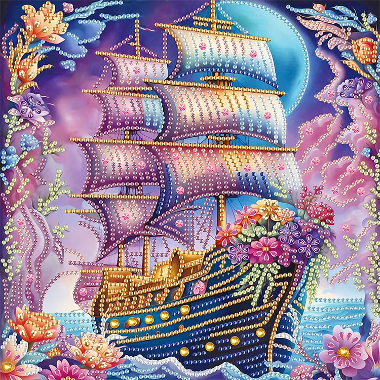 Partial Drills Special-shaped Diamond Painting - Framed Sailboat 30*30CM