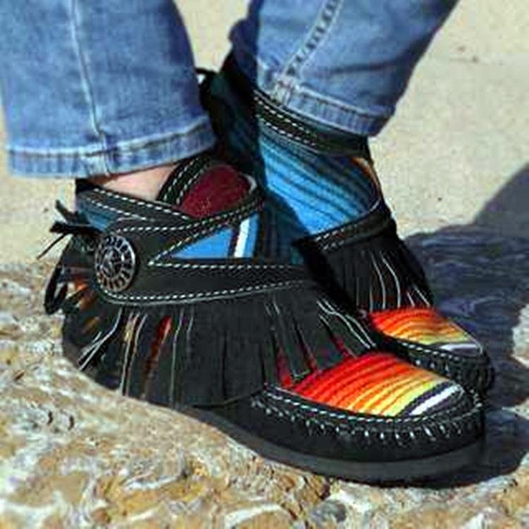 Color blocking tassel Velcro women  Boots shoes- Fabulory