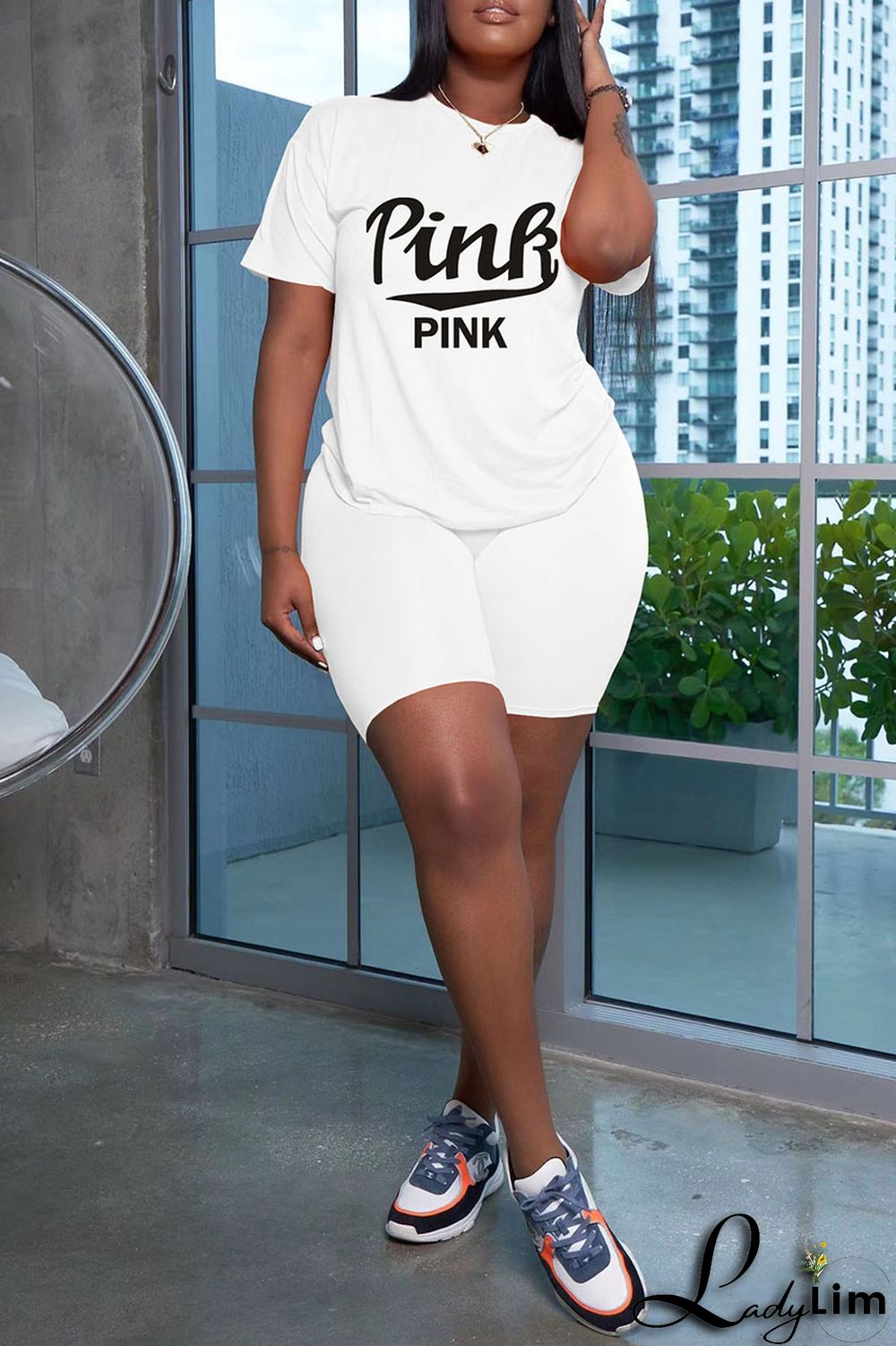 White Casual Print Patchwork O Neck Short Sleeve Two Pieces