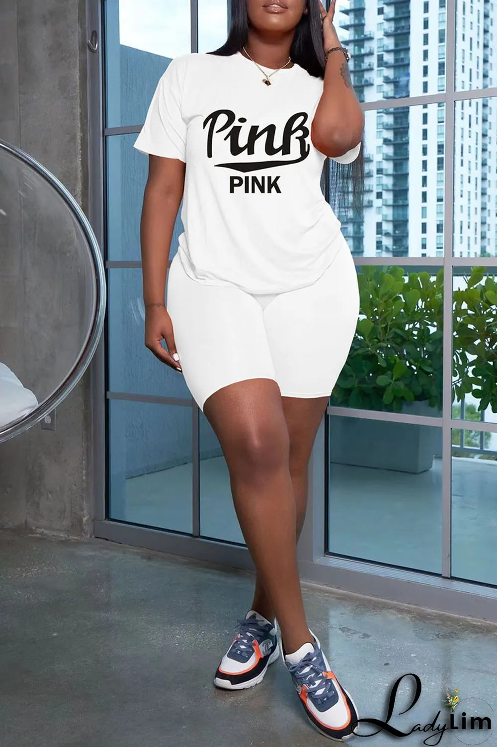 White Casual Print Patchwork O Neck Short Sleeve Two Pieces