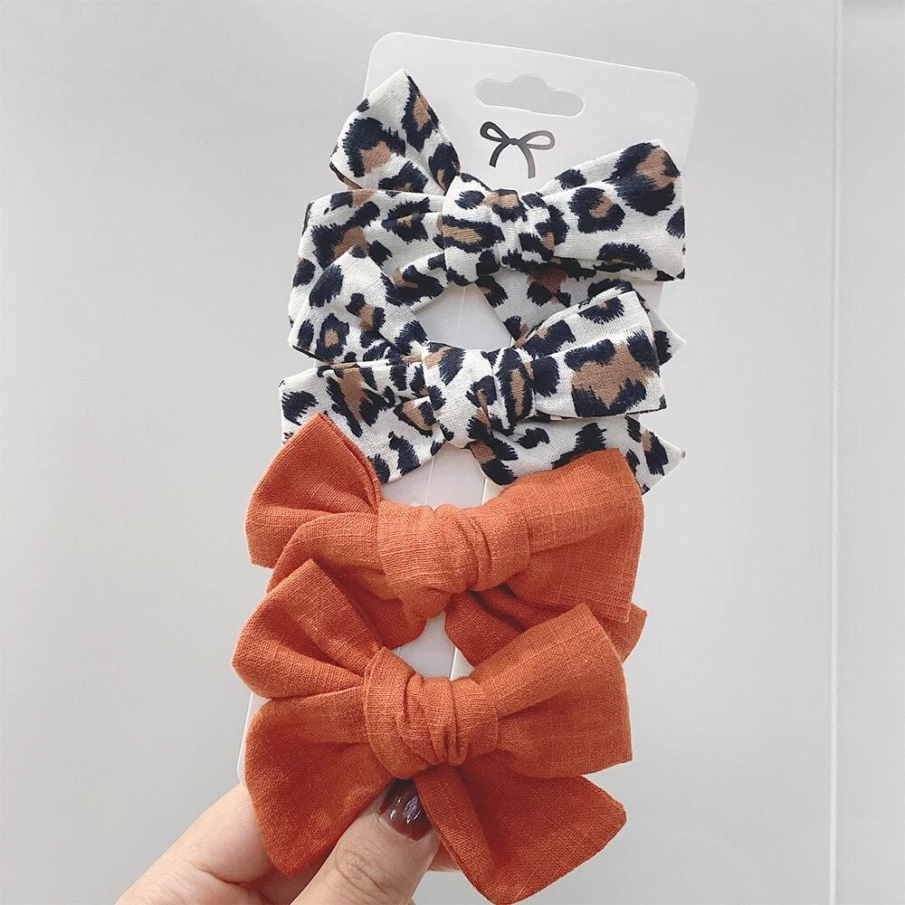 4Pcs/set 2021 New Sweet Leopard Printed Hair Clips For Cute Girls Bowknot Barrettes Safty Hairpin Headwear Kids Hair Accessories