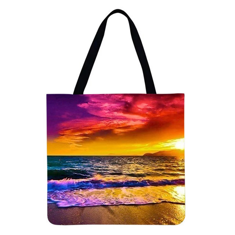 Linen Tote Bag-Seaside scenery