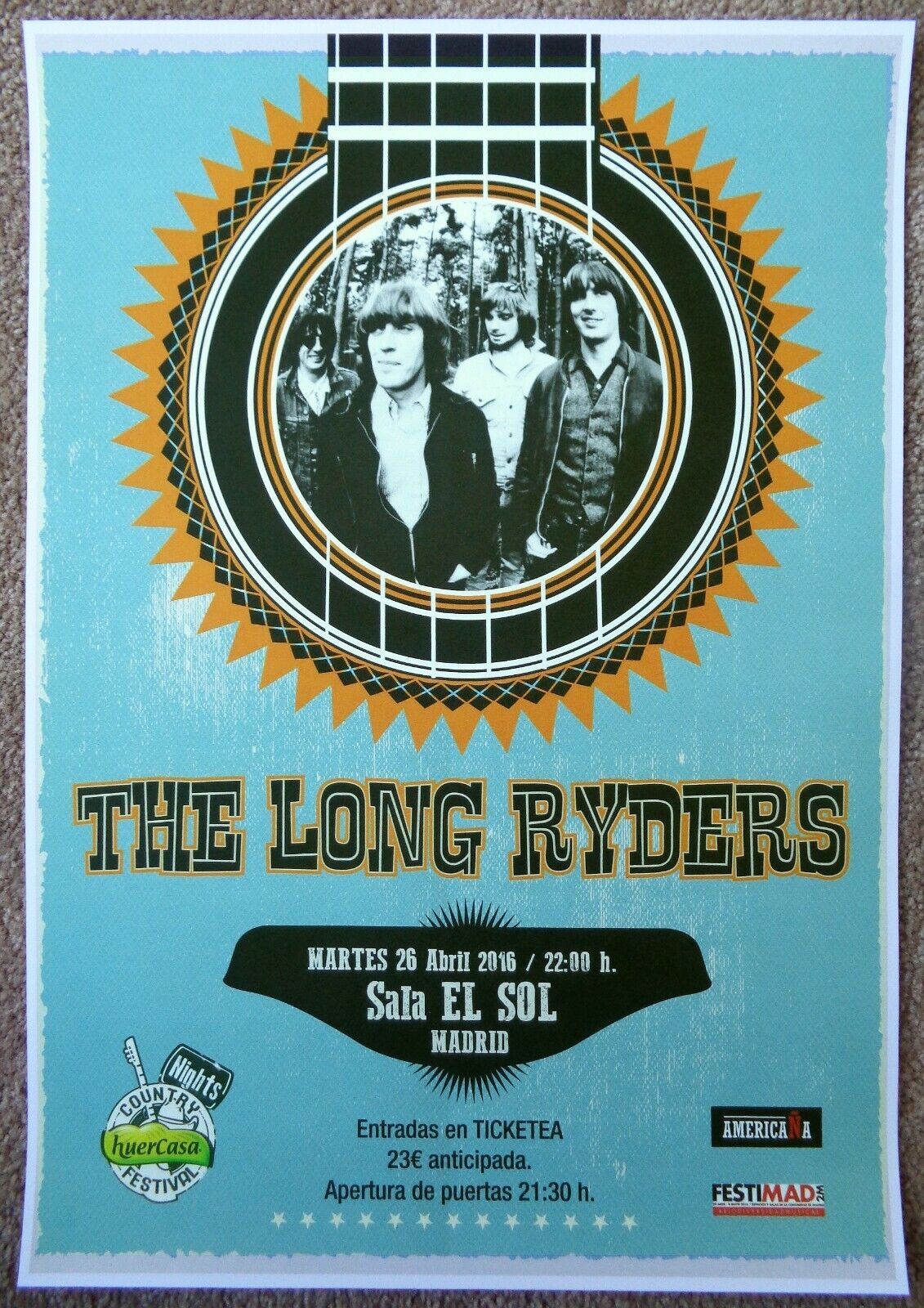 LONG RYDERS 2016 Gig POSTER Madrid Spain Concert The Long Ryders