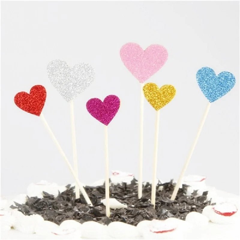 40pcs Multicolor Heart Shaped Cupcake Cake Topper Sticker Flag for Baby Shower Wedding Birthday Party Home Decoration Supplies