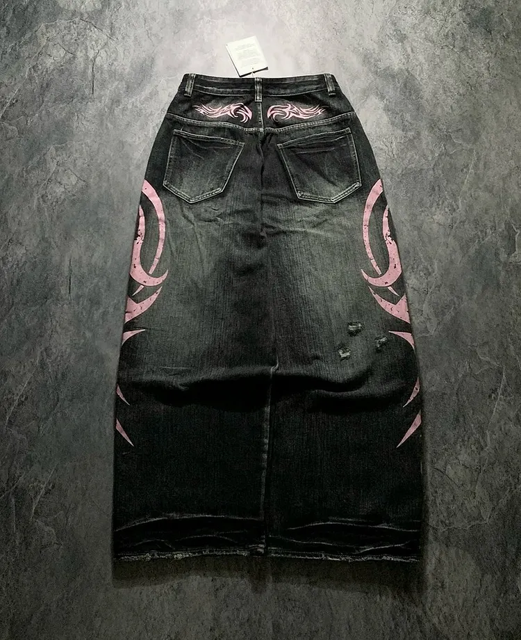 Men's Printed Wide Leg Denim Jeans
