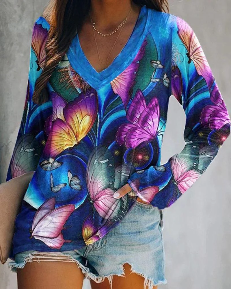 Women's tie-dye printed casual long-sleeved T-shirt-121401