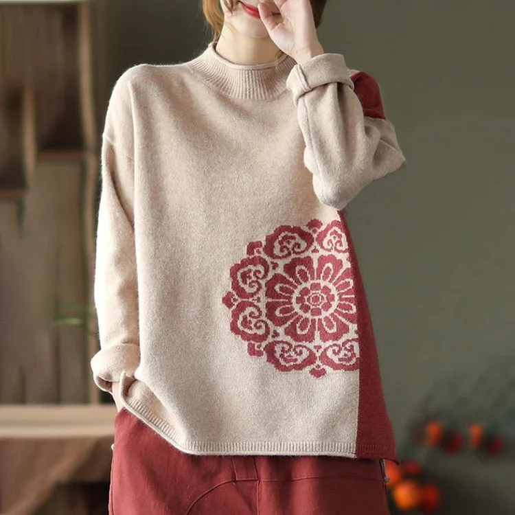 Spring Retro Flower Knit Sweater Jumper