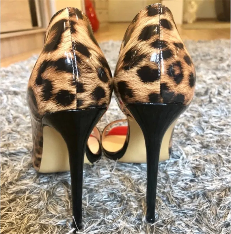 Onlymaker Women's Peep Toe 12cm High Heels Leopard print Pumps Sandals Woman Dress Party Office Slipper Shoes Big Size US5~US15