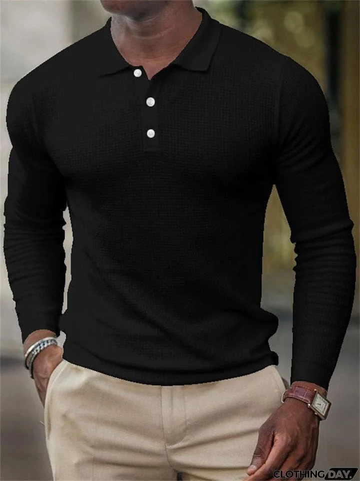 Male Classic Plain Plaid Knit Business Polo Shirts