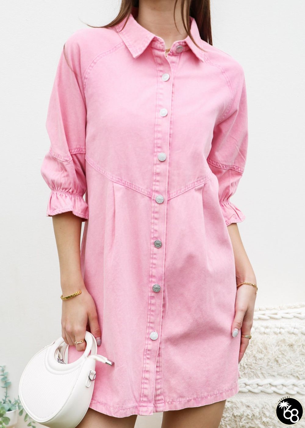 Denim Balloon Sleeve Shift Dress | 168DEAL