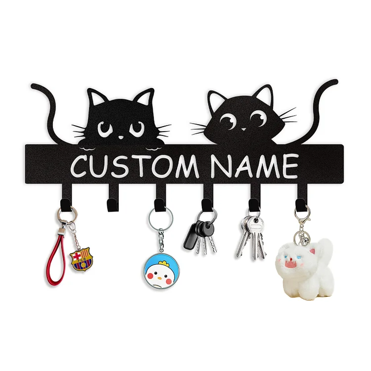 Personalized Cat Key Holder for Wall, Custom Name Cat Key Rack Hanger with Hooks, Metal Key Rack Wall Mount, Key Hanger Wall Art Decor, Key Holder Wall Hanging for Doorway Bedroom Office