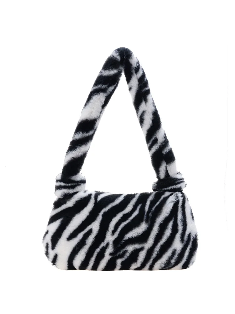 Vintage Plush Handbag Women Shoulder Bag Animal Print Underarm Pouch (6)