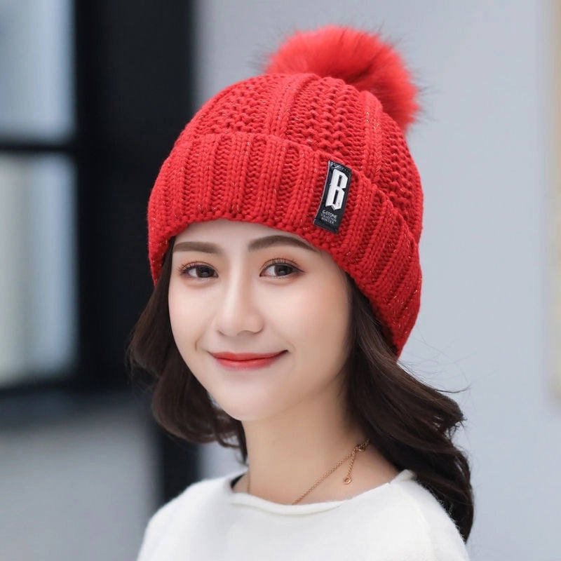Winter Hat Women’s Korean-style Fleece-lined Thick Wool Hat Warm Scarf Mother Women’s Autumn And Winter Knitted Hat Winter