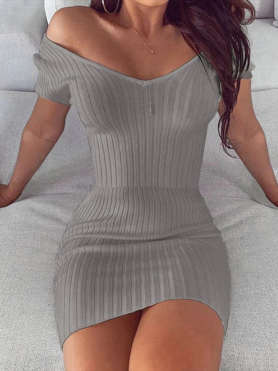 V-Neck Solid Color Bodycon Dresses