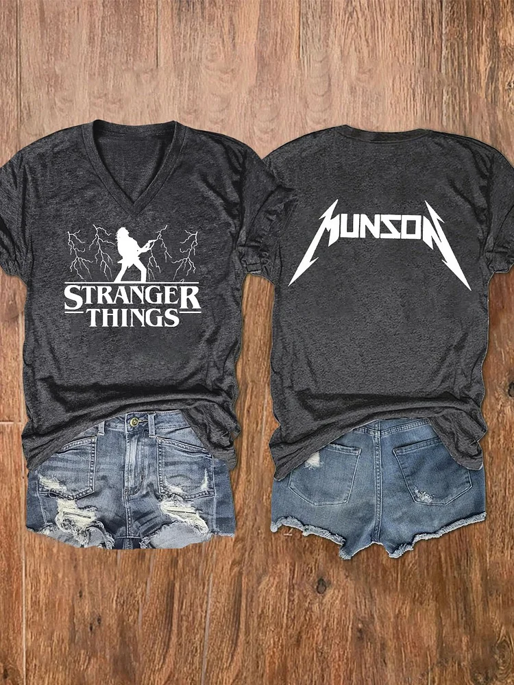 Women's Eddie Rock Electric Guitar Print V-Neck T-Shirt