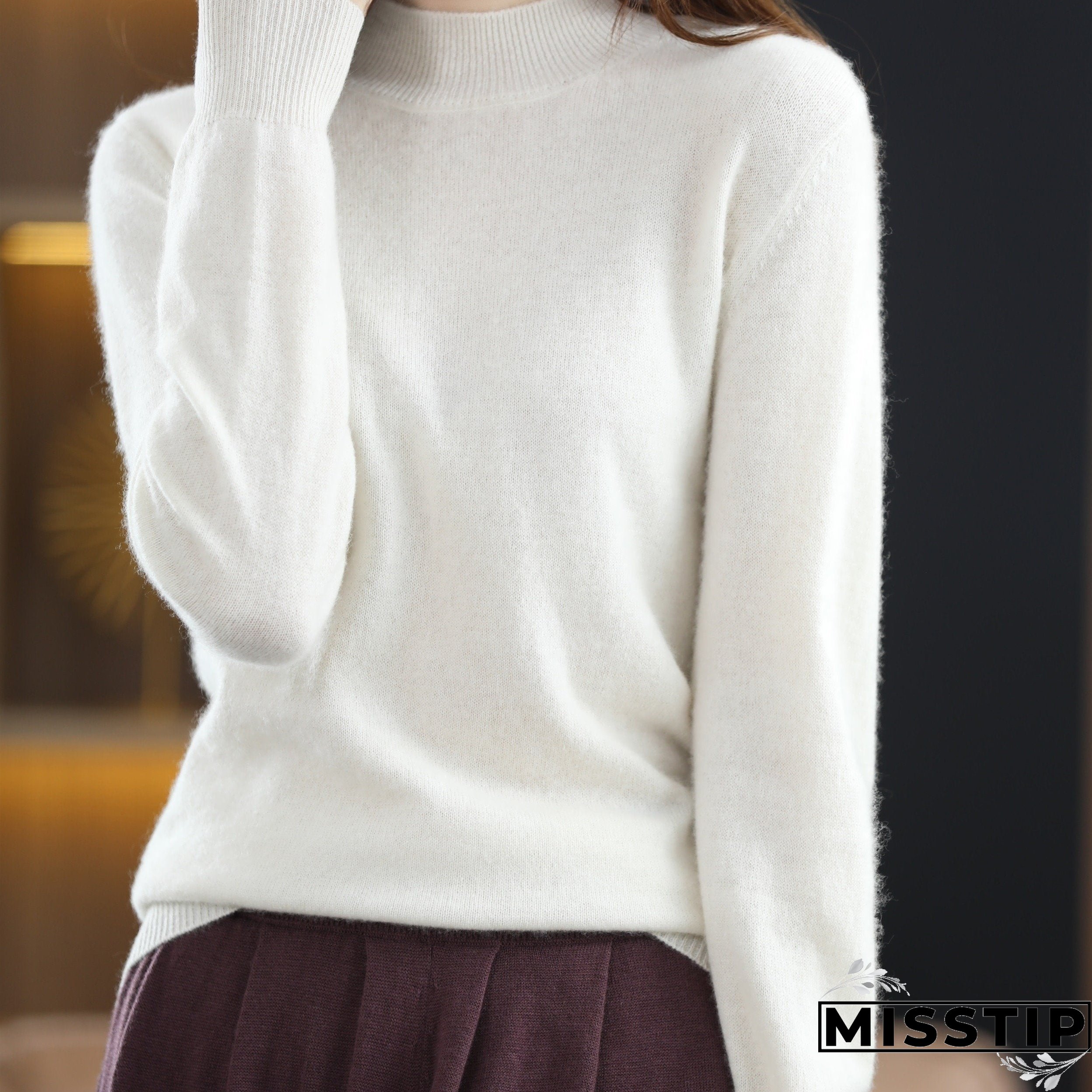 Solid Mock Neck Pullover Sweater, Elegant Long Sleeve Sweater, Women's Clothing