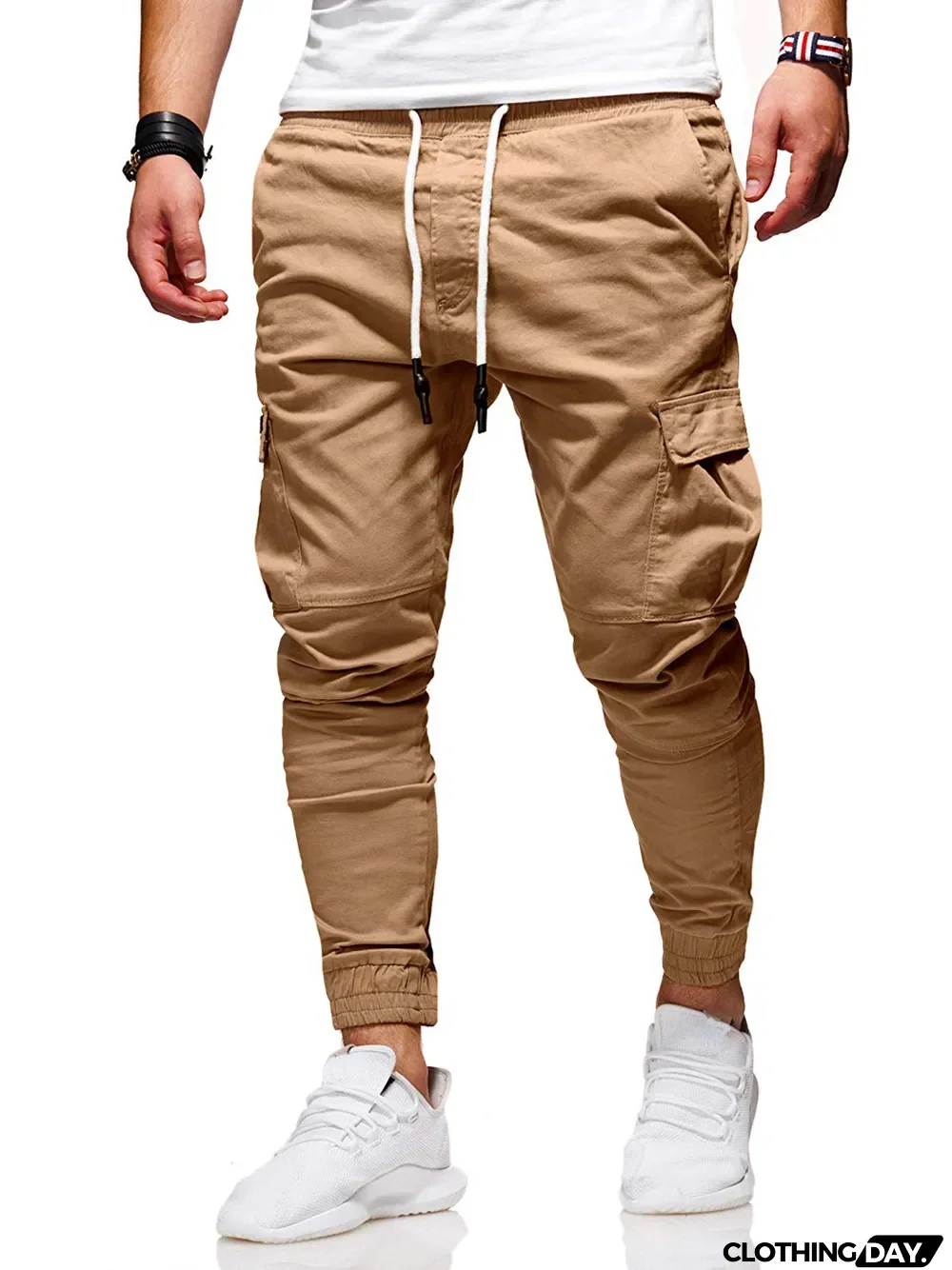 Fall/Winter Patch Pocket Tight Pants Tie Elastic Sports Slack Long Casual Pants Jogger Pants